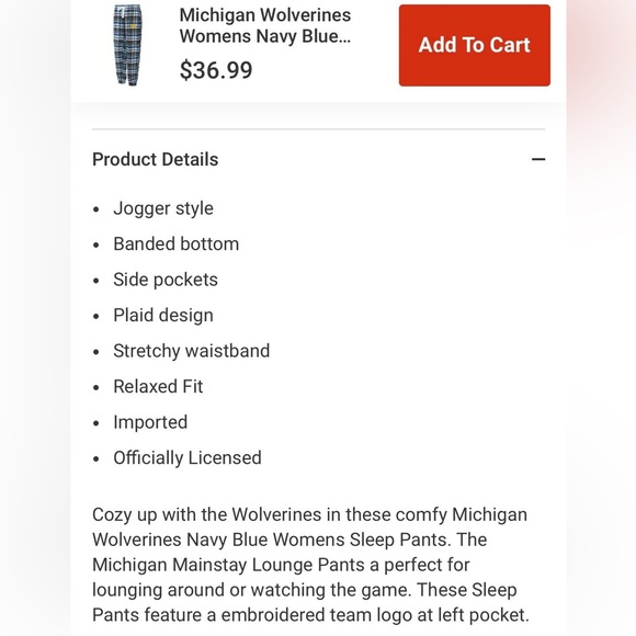 Women’s Michigan Pajama Set - Top and Bottom - Large - Picture 5 of 5